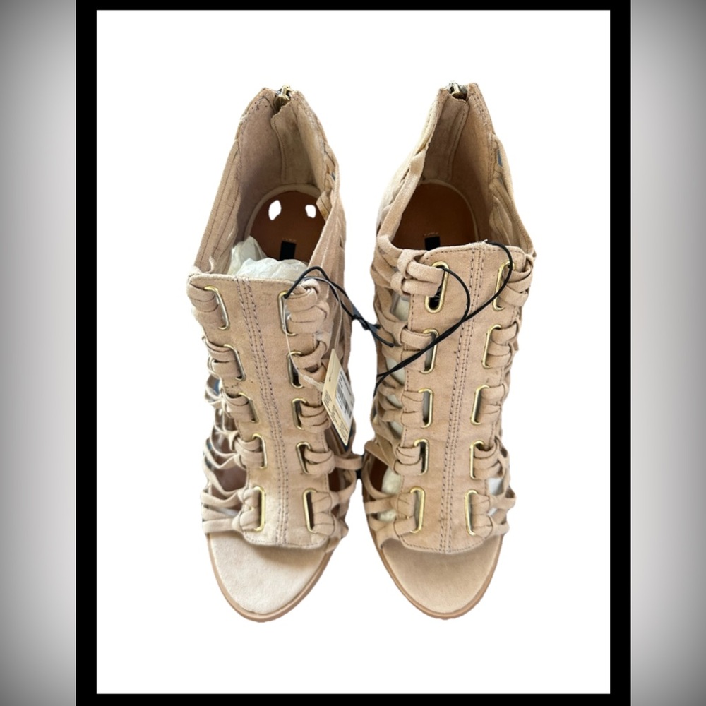 Forever 21 Tan Cage Sandals with Stiletto Heel